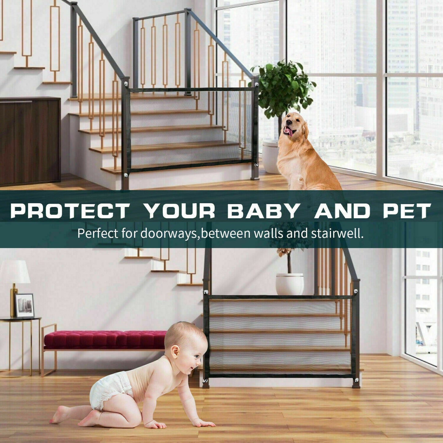 Portable Mesh Safety Gate for Dogs, Cats, and Babies